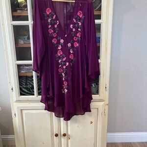 torrid Purple Floral Embroidered Sheer Kimono Top